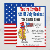 4thオブジュライのクックアウトに招待！ユーモアあふれるホットドッグ 招待状 (正面/裏面)