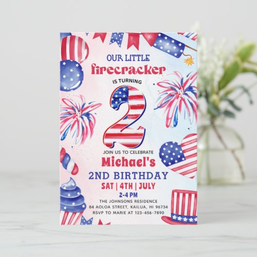 4thオブジュライ リトルファイヤークラッカー 2nd バースデーパーティー 招待状 (スタンド正面)