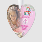 4thクリスマス女パーソナライズされたの子の写真ハートプレゼント オーナメント (正面)