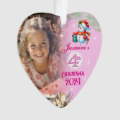 4thクリスマス女パーソナライズされたの子の写真ハートプレゼント オーナメント (正面)