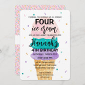 4thバースデーガールズアイスクリームパーティの招待状 招待状 (正面/裏面)