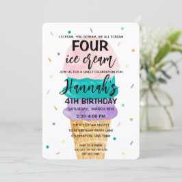 4thバースデーガールズアイスクリームパーティの招待状 招待状