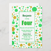 4thバースデーグリーンと金ゴールドスポットと星パーティー 招待状 (正面/裏面)