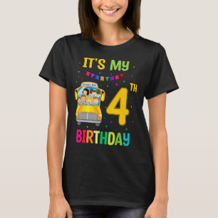 4thバースデースクールバスキッズ幼児ガールズ4年 tシャツ