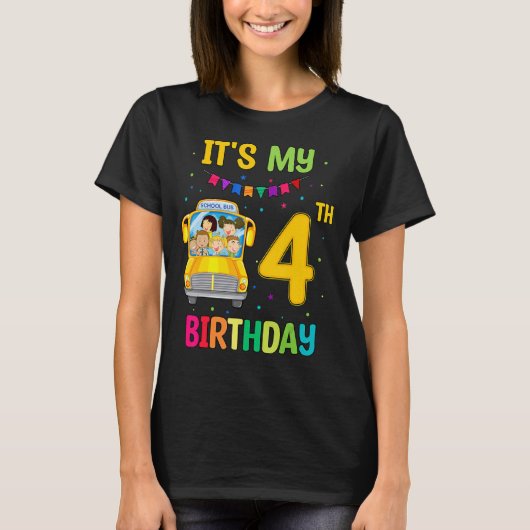 4thバースデースクールバスキッズ幼児ガールズ4年 tシャツ (正面)