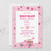 4thバースデーピンクトラックハートパーティの招待状 招待状 (正面)