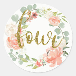 4thバースデーピンク金ゴールドフローラリースシール ラウンドシール