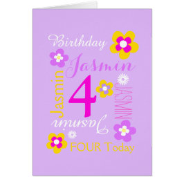 4th誕生日の花グラフィックカスタムパープルピンク