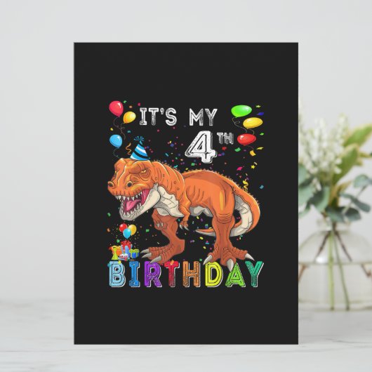 4th誕生日ギフトキッズボーイズDino Tレックス恐竜 カード (スタンド正面)