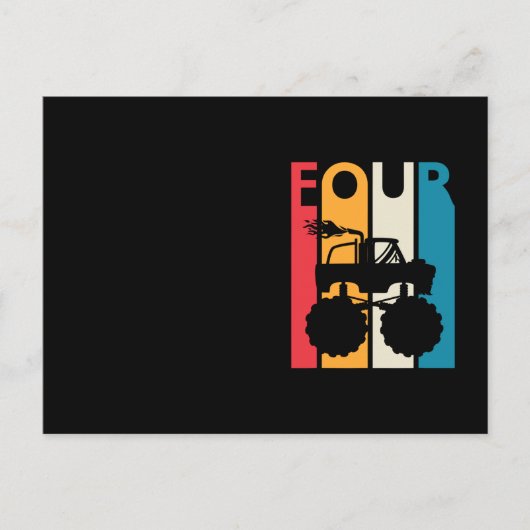 4th誕生日ギフト4ヴィンテージモンスタートラック ポストカード (正面)