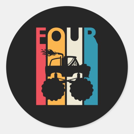 4th誕生日ギフト4ヴィンテージモンスタートラック ラウンドシール (正面)