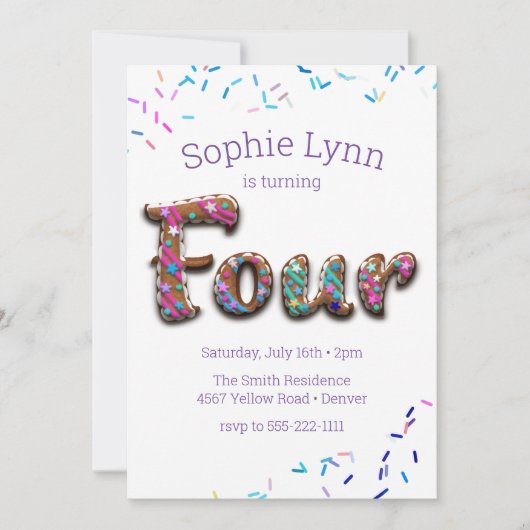 4th誕生日クッキー・ケーキ 招待状 (正面)
