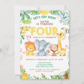 4th誕生日サファリ動物ジャングルテーマ動物園4 招待状 (正面)