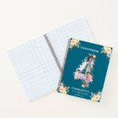 4th誕生日ティール(緑がかった色)フラワーフォトイエローゲストブック ノートブック (内部)