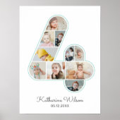 4th誕生日ナンバー4フォトコラージキッズ子供部屋 ポスター (正面)