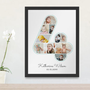 4th誕生日ナンバー4フォトコラージキッズ子供部屋 ポスター