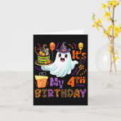 4th誕生日ハロウィンボー誇りを持った幽霊4歳 カード (黄色い花)