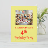 4th誕生日パーティの招待状テディベアズパーティー 招待状 (スタンド正面)