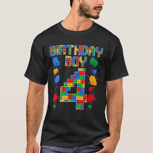4th誕生日マスタービルダー4歳ブロックビル tシャツ (正面)