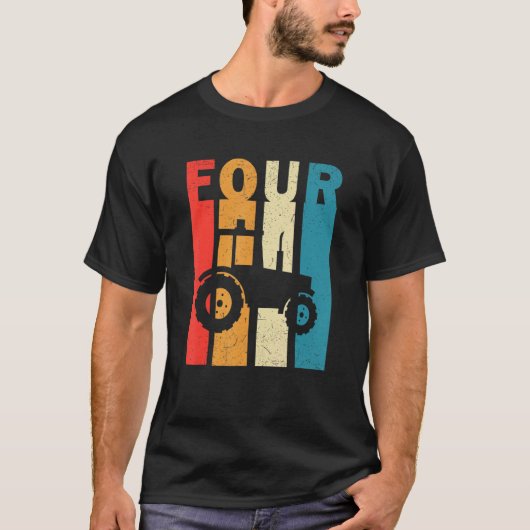 4th誕生日レトロファームトラクターテーマ農家ボーイ4 tシャツ (正面)