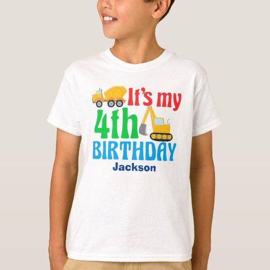 4th誕生日建築車カスタム車かわいい子供 tシャツ (正面)