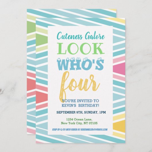 4th誕生日招待状ことわざ 招待状 (正面/裏面)