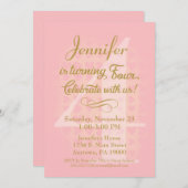 4th誕生日招待状ガールズピンク金ゴールドハート 招待状 (正面/裏面)