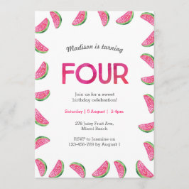 4th誕生日招待状 |熱帯スイカピンク 招待状