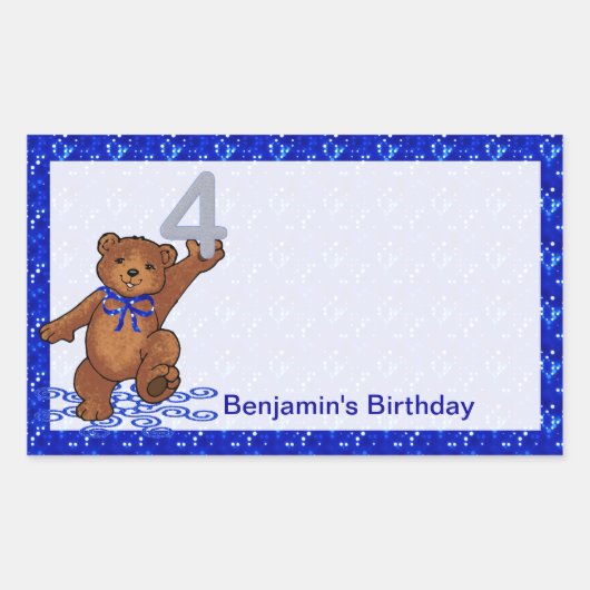 4th誕生日踊りベアスクラップブック 長方形シール (正面)