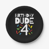 4th誕生日4歳オールドボーイパーティー誕生日男の子4 ペーパープレート (正面)