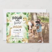 4th誕生日、恐竜の誕生日写真 招待状 (正面)