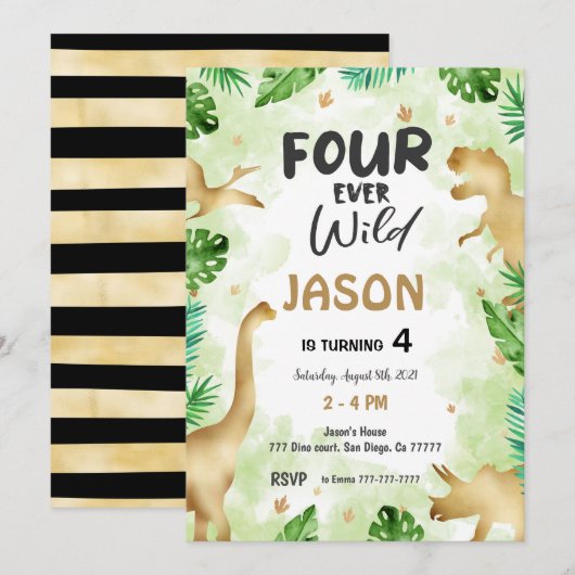 4th誕生日、恐竜誕生日 招待状 (正面/裏面)