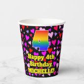 4th誕生日:愛するハートパターン、虹4 紙コップ (正面)