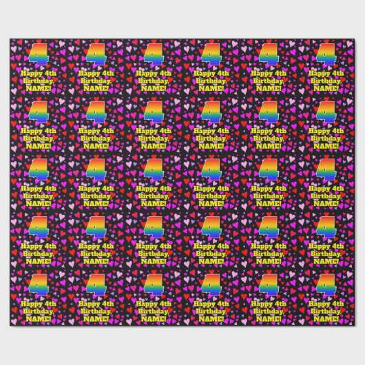 4th誕生日:愛するハートパターン、虹# 4 ラッピングペーパー (シーム)