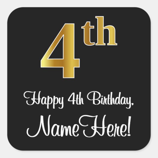 4th誕生日 – 豪華エレガントなフェイク金ゴールドルック# スクエアシール (正面)