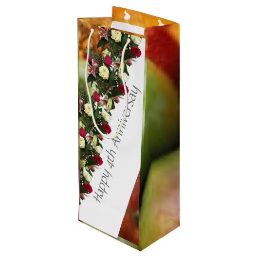 4th 結婚s anniversary果実と花の編集可能 ワインギフトバッグ (裏面アングル)