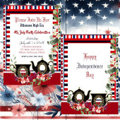 4th 7月のヴィンテージストライプティーポット午後のハイティー 招待状