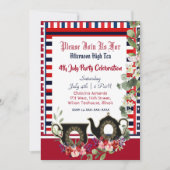 4th 7月のヴィンテージストライプティーポット午後のハイティー 招待状 (正面)