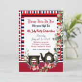 4th 7月のヴィンテージストライプティーポット午後のハイティー 招待状 (スタンド正面)