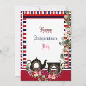 4th 7月のヴィンテージストライプティーポット午後のハイティー 招待状 (裏面)