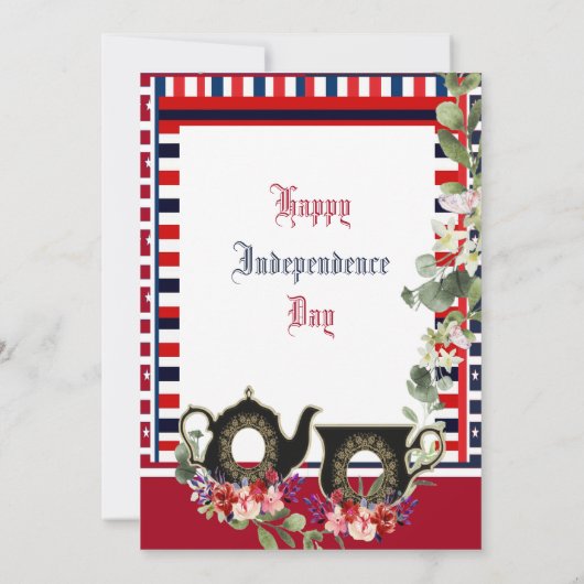 4th 7月のヴィンテージストライプティーポット午後のハイティー 招待状 (裏面)