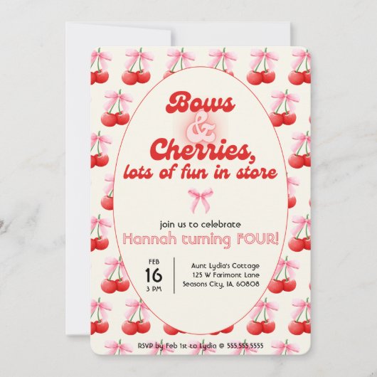 4th Birthdayコケットさくらんぼがバブルレターを出す 招待状 (正面)