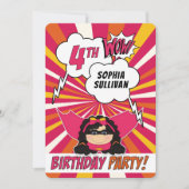 4th Birthdayパーティースーパーヒーローピンク漫画for Girls 招待状 (正面)