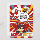 4th Birthdayパーティースーパーヒーローレッド漫画for Boys 招待状 (正面)