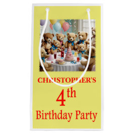 4th Birthdayパーティーテディベアーズパーティー スモールペーパーバッグ