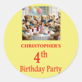 4th Birthdayパーティーテディベアーズパーティー ラウンドシール