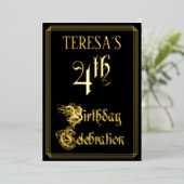 4th Birthdayパーティーファンシー – スクリプトと名前をカスタムする 箔招待状 (立ち正面)