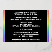 4th Birthdayパーティー—おもしろい、カラフルFireworks Look 箔招待状 (裏面)