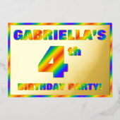 4th Birthdayパーティー—おもしろい, Rainbow Spectrum "4" 箔招待状 (正面)