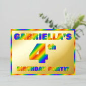 4th Birthdayパーティー—おもしろい, Rainbow Spectrum "4" 箔招待状 (立ち正面)